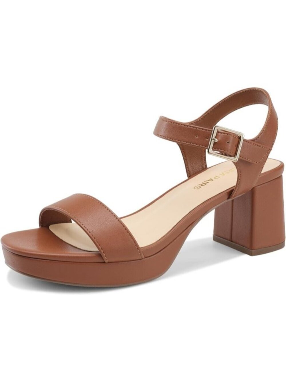 Women's Brown Open Square Toe Ankle Strap Platform Block Chunky Heel Sandals